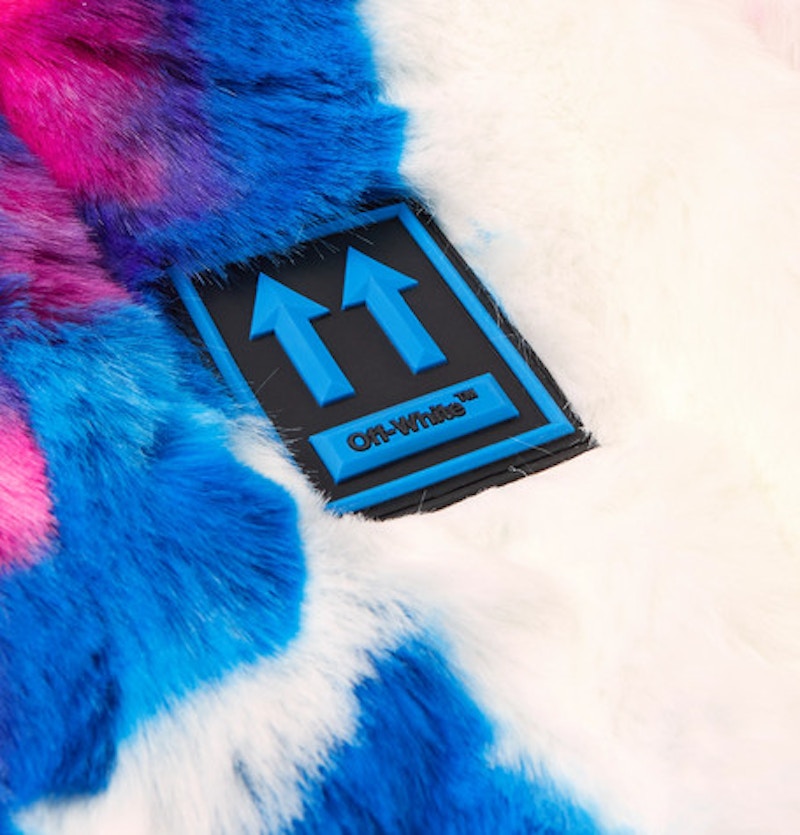 OFF-WHITE Oversized Printed Faux Fur Zip Anorak Coat Blue/White/Red