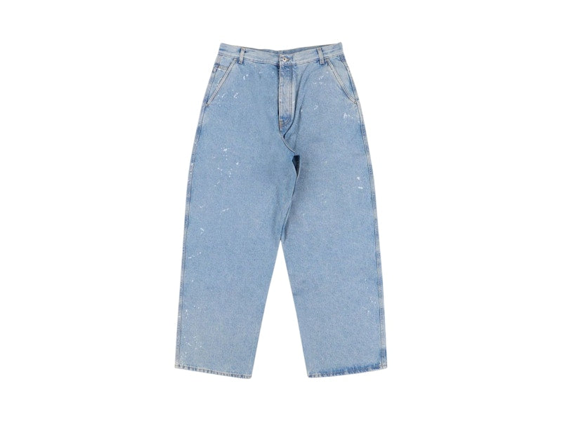 OFF-WHITE Paint Wide Leg Tapered Jeans Medium Blue