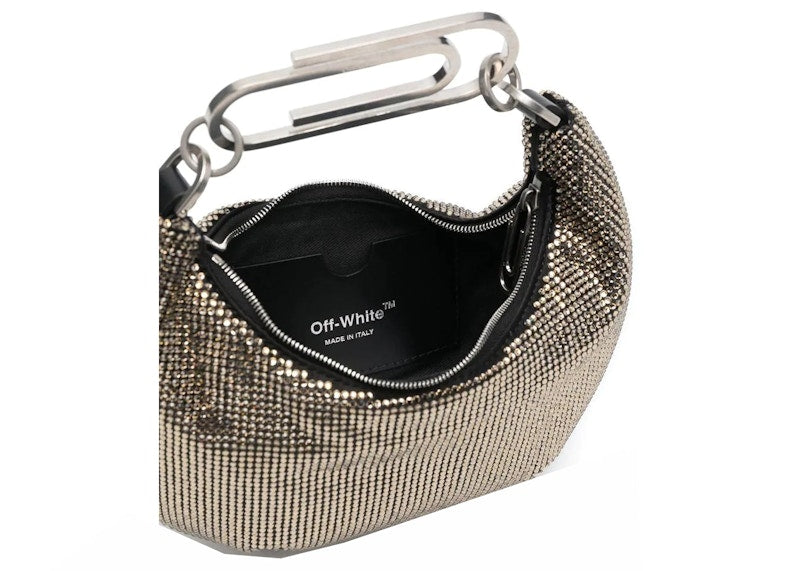 OFF-WHITE Paperclip Crystal Embellished Shoulder Bag Black