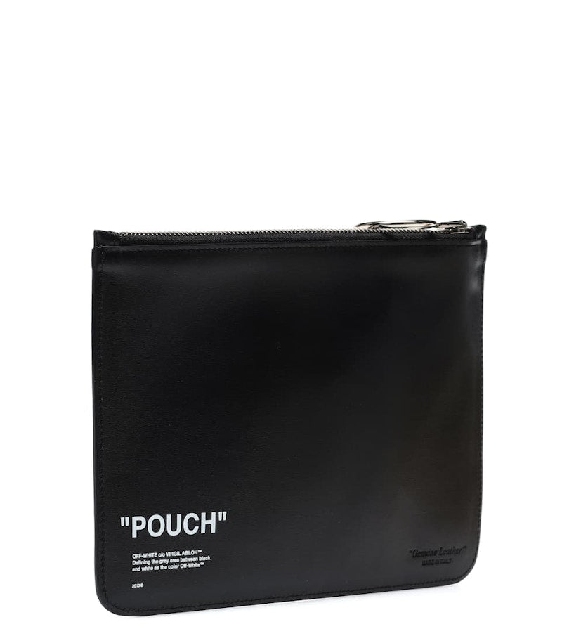 OFF-WHITE Quote Pouch Leather Black White