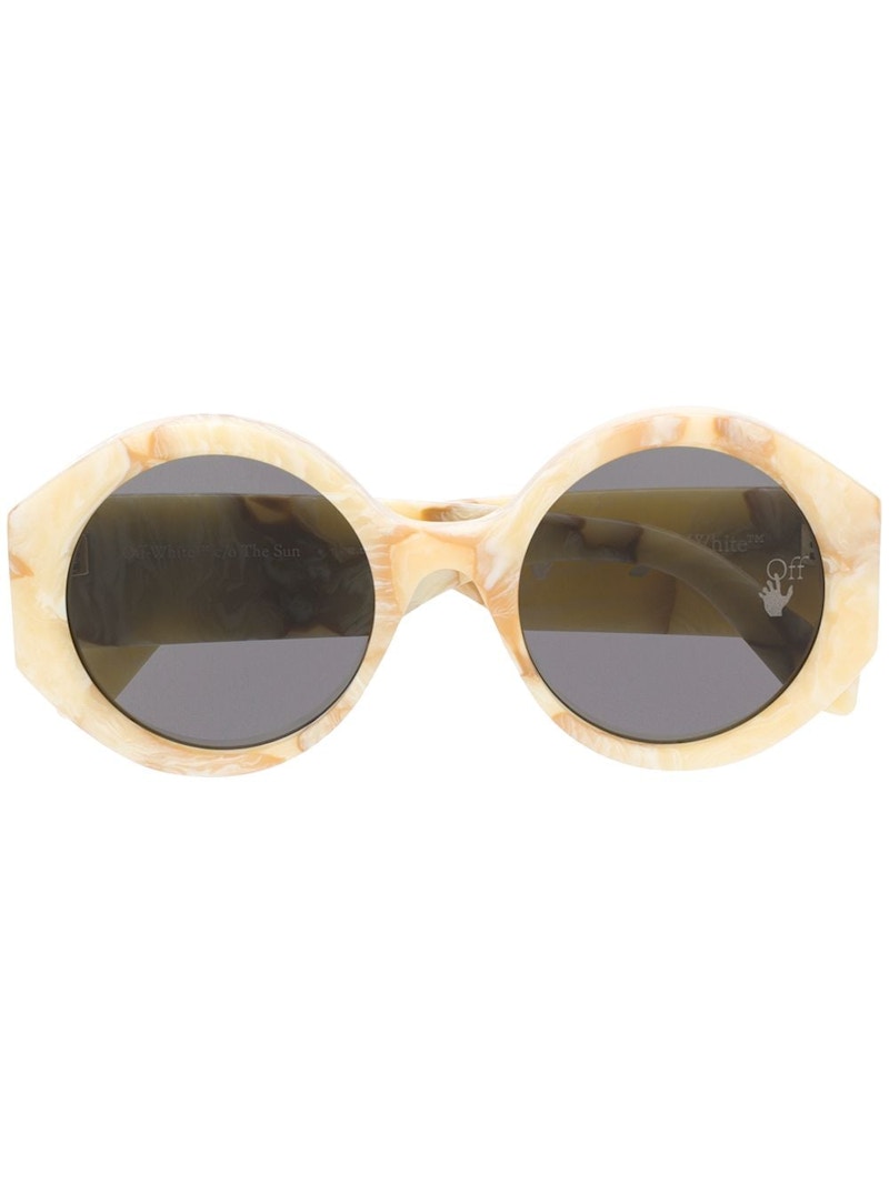 OFF-WHITE Sara Round Frame Sunglasses Yellow Marble/White (OWRI022F20PLA0011800)