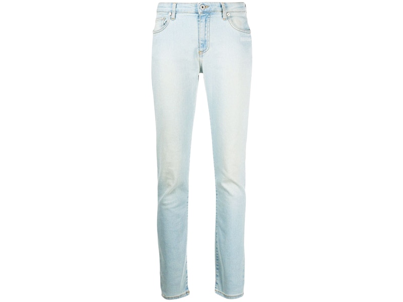 OFF-WHITE Skinny Denim Jeans Bleached Blue/White