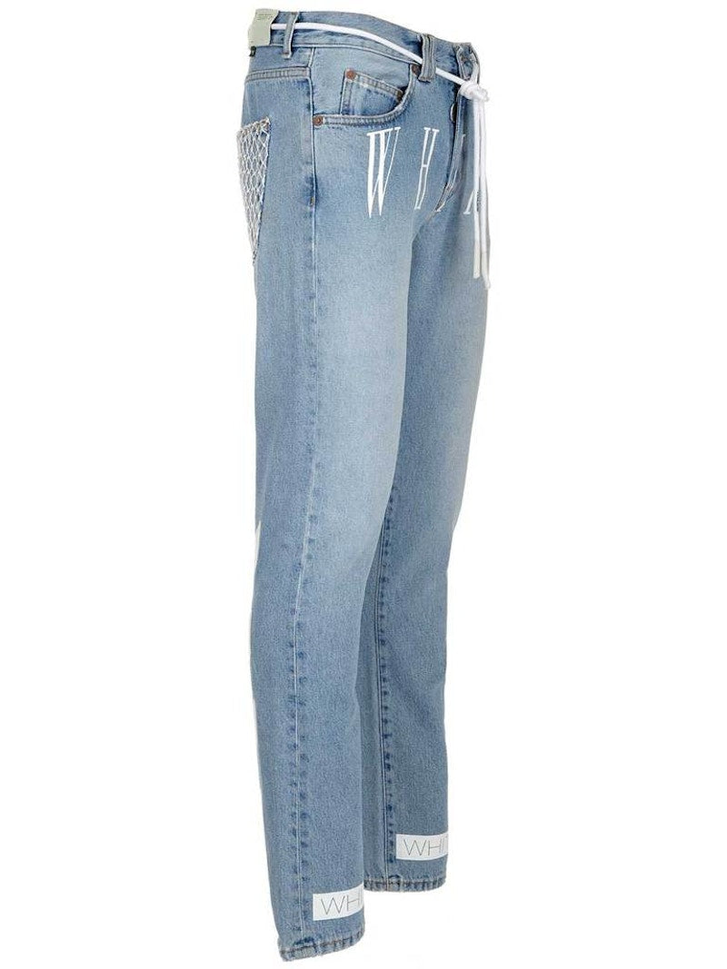 OFF-WHITE Slim Bleach Denim Jeans Bleach/Fuchsia