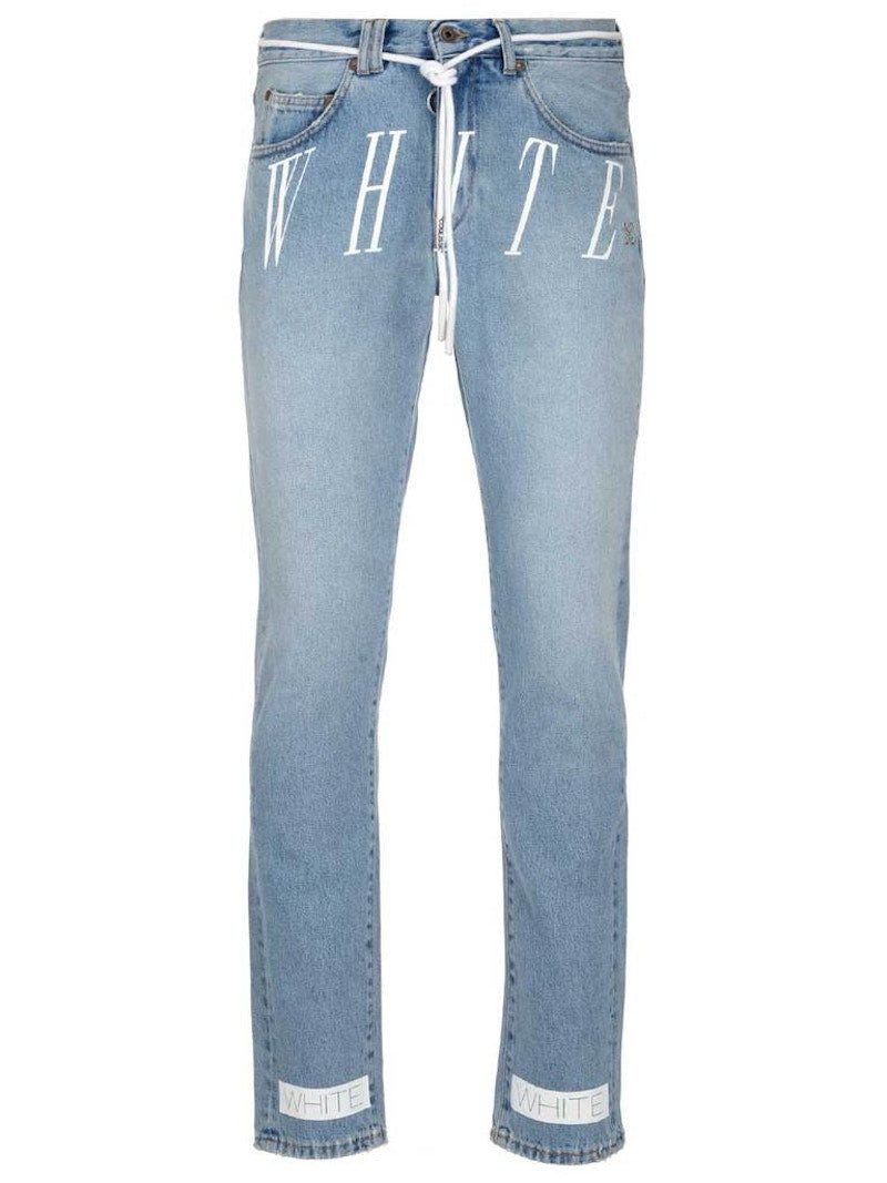 OFF-WHITE Slim Bleach Denim Jeans Bleach/Fuchsia