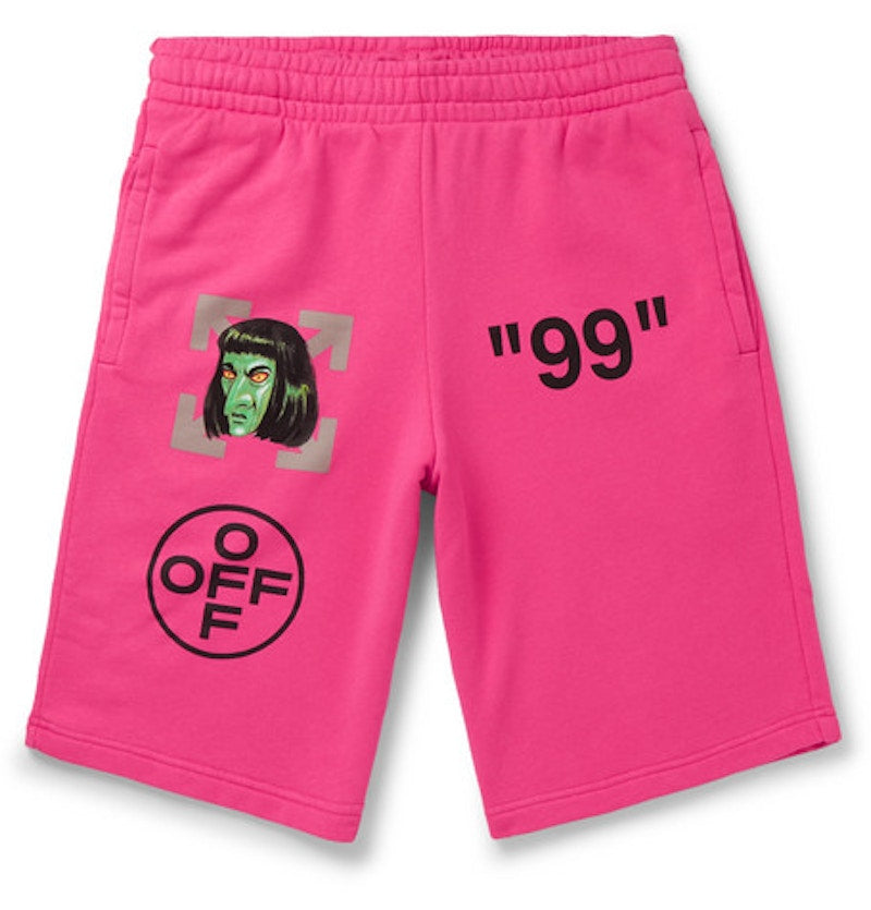 OFF-WHITE Slim Fit 'Green Man' Print Shorts Pink/Black
