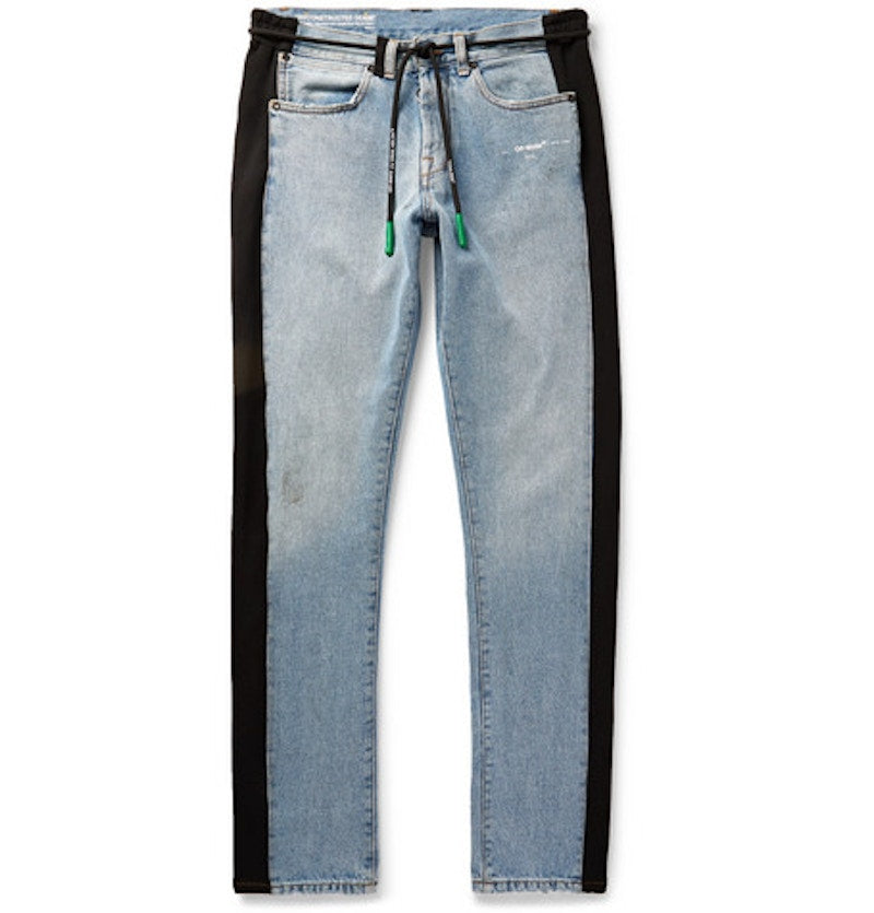 OFF-WHITE Slim Fit Logo Appliqued Denim Jeans Blue/Black