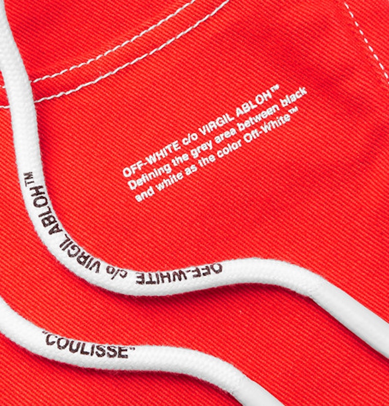 OFF-WHITE Slim Fit Logo Print Denim Jeans Red