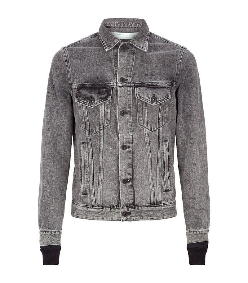 OFF-WHITE Slim Fit Logo Print Denim Jersey Jacket Grey/Multicolor