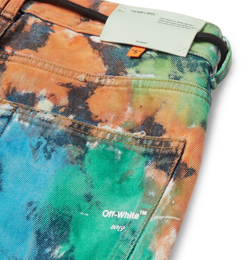 OFF-WHITE Slim Fit Painted Distressed Denim Jeans Multicolor