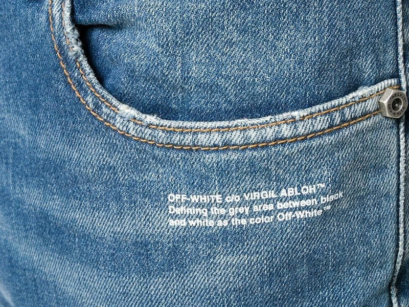 OFF-WHITE Stonewash Skinny Fit Denim Jeans Medium Blue/White