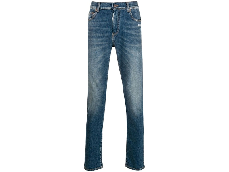 OFF-WHITE Stonewash Skinny Fit Denim Jeans Medium Blue/White