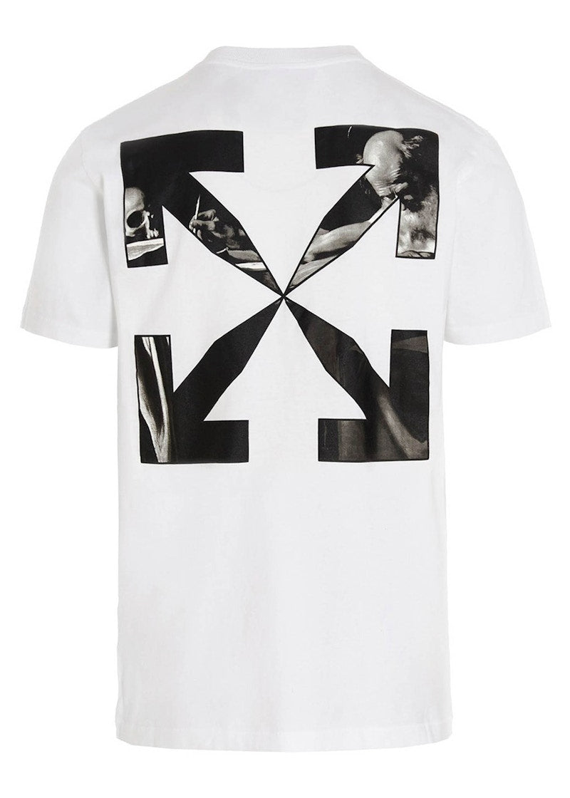 OFF-WHITE Text Logo Caravaggio Saint Jerome Writing Arrows Slim Fit T-Shirt White/Black