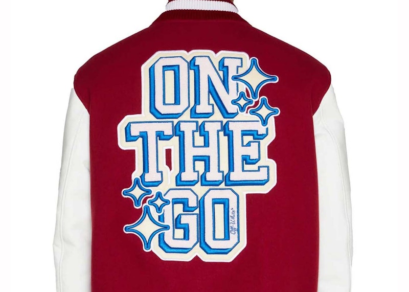 OFF-WHITE Varsity Wool-Blend Bomber Jacket Red/White