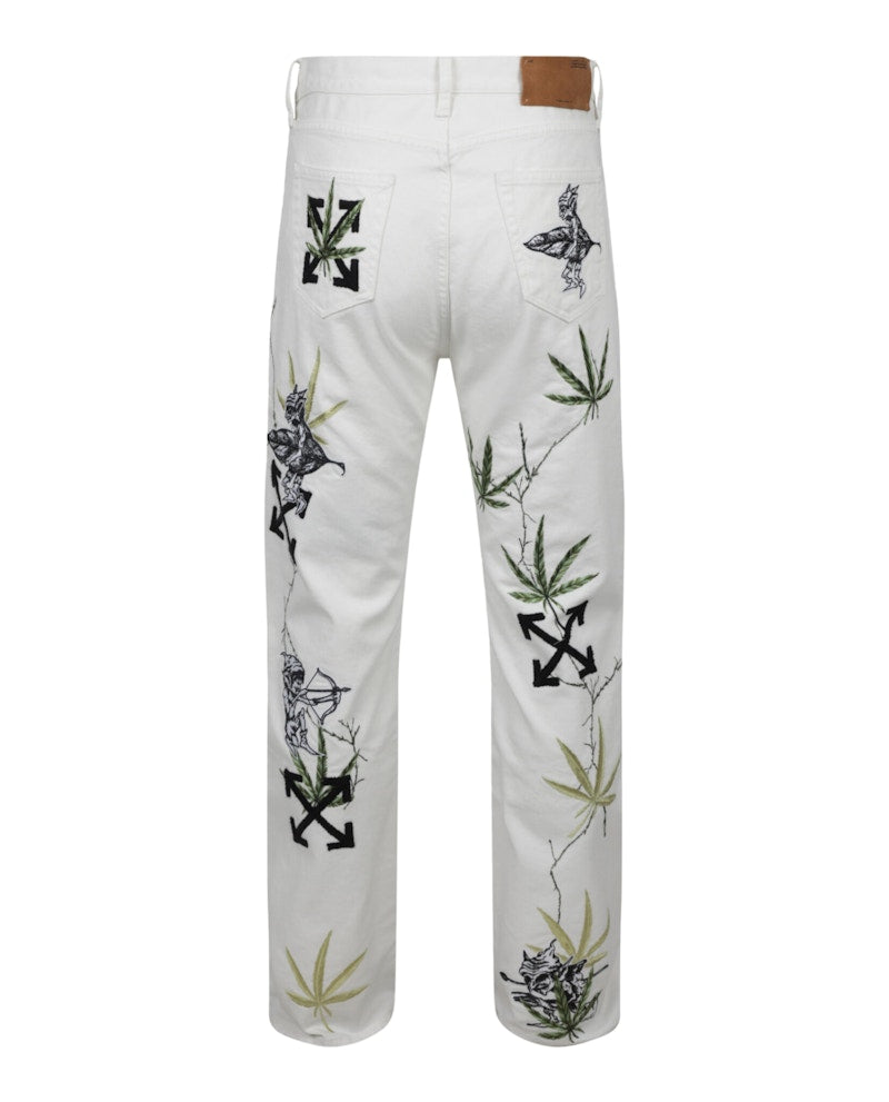 OFF-WHITE Weed Skate Fit Jeans White/Green