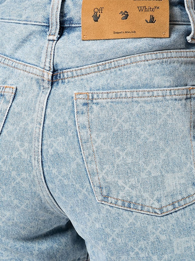 OFF-WHITE Womens Bleached Denim Arrow Print Shorts Light Blue