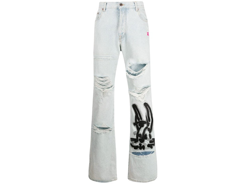 OFF-WHITE x Ev Bravado Distressed Bleach Denim Jeans Bleach/Black