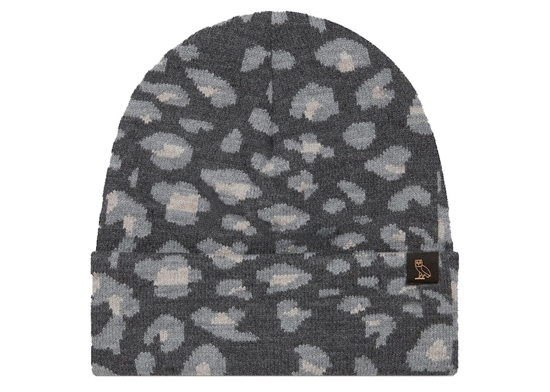 OVO Cheetah Print Beanie Grey