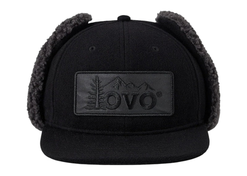 OVO Faux Shearling Hunter Flap Cap Black
