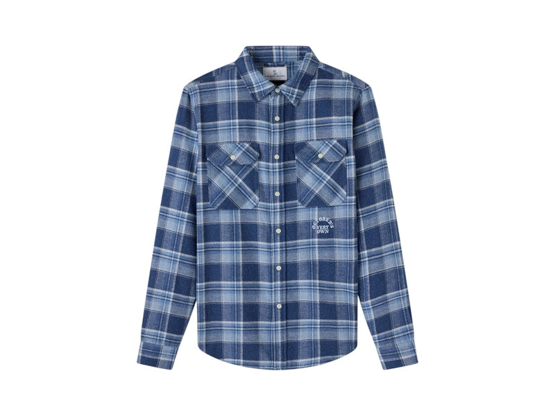 OVO Heather Plaid Flannel Shirt Blue