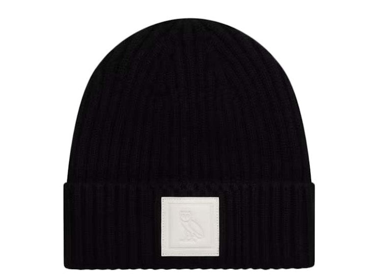 OVO Leather Patch Beanie Black