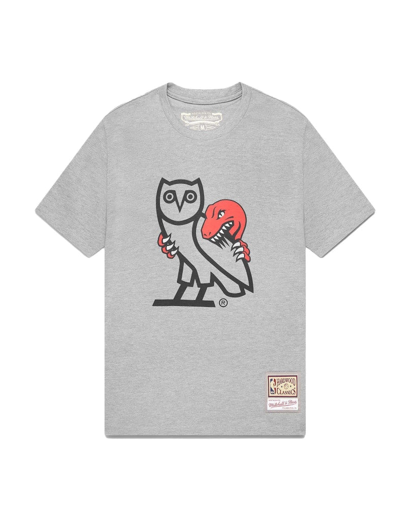 OVO Mitchell And Ness '95 Raptors OG Owl T-Shirt Heather Grey