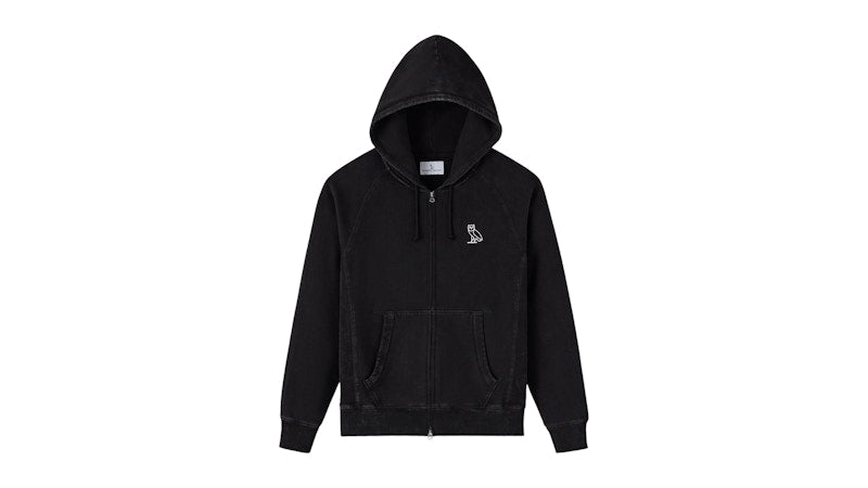 OVO Muskoka Raglan Full-Zip Hoodie Garment Dyed Black
