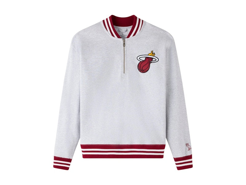 OVO NBA Miami Heat Quarter-Zip Quarter Zip Mockneck Sweatshirt Ash Heather Grey