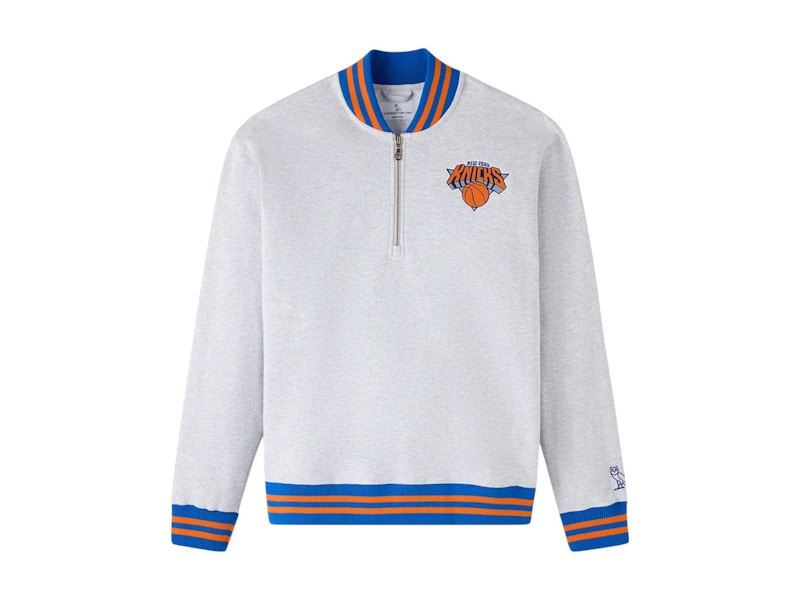 OVO NBA New York Knicks Quarter-Zip Quarter Zip Mockneck Sweatshirt Ash Heather Grey