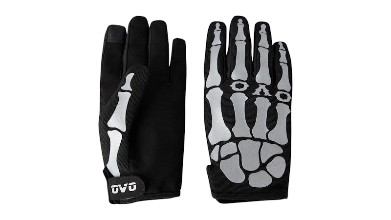 OVO Reflective Halloween Gang Skeleton Bone Gloves Black