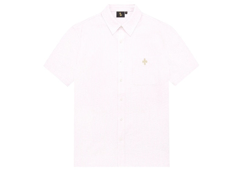 OVO Short Sleeve Seersucker Button Up Shirt Pale Pink/White