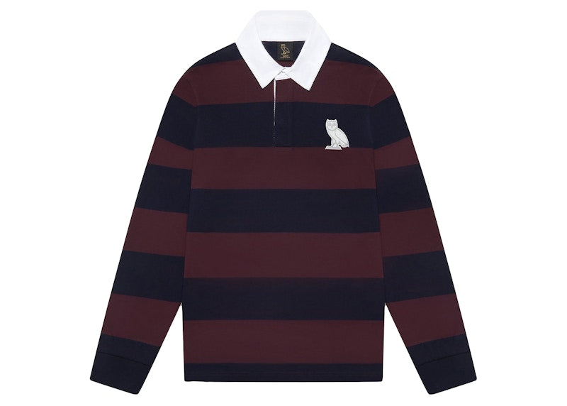 OVO Striped Rugby Polo Burgundy/Navy