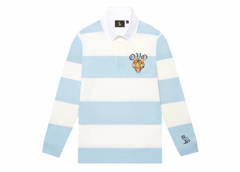 OVO Striped Tiger Rugby Shirt Cream/Pale Blue