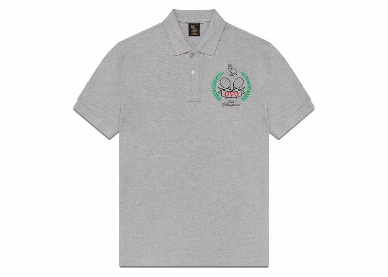 OVO Tennis Crest Pique Polo Heather Grey