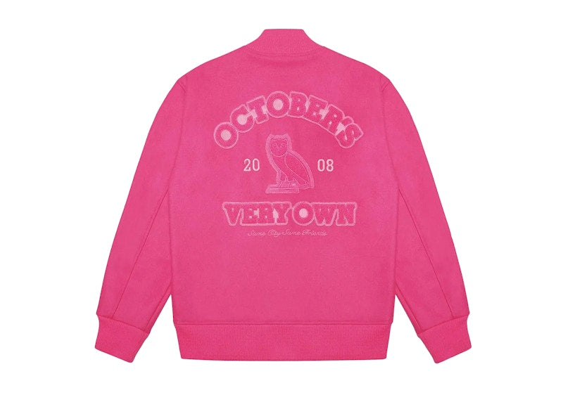 OVO Valentine's Sweeterman Varsity Jacket Fuschia