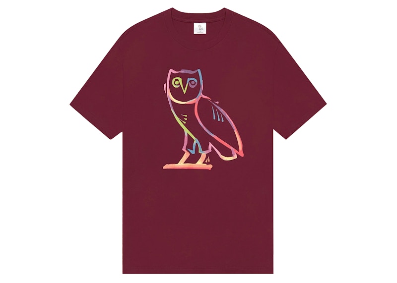 OVO Watercolour Owl T-shirt Maroon