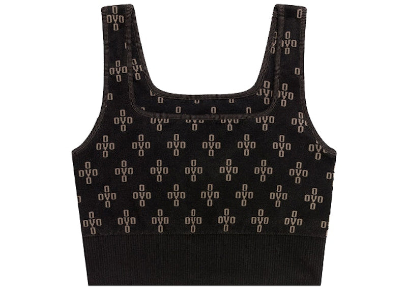 OVO Women's Monogram Rib Knit Crop Top Black/Beige