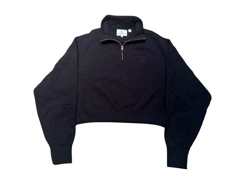 OVO Women's Owl Quarter Zip Cropped Mock Neck Sweatshirt Black