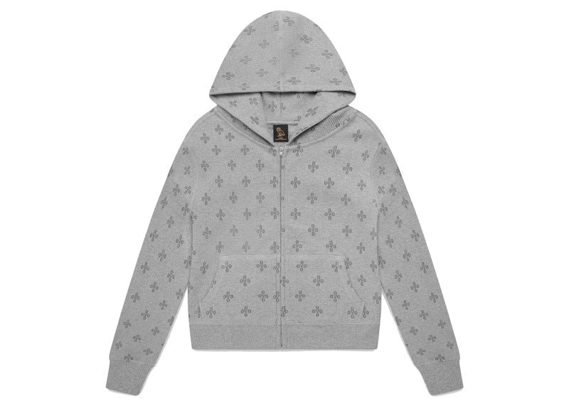 OVO Womens Waffle Full Zip Hoodie Heather Grey