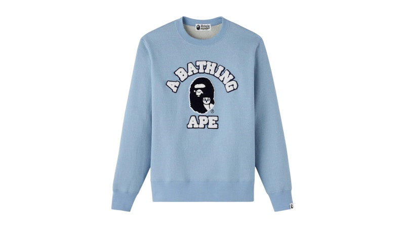OVO x BAPE Denim Fleece College Crewneck Light Indigo