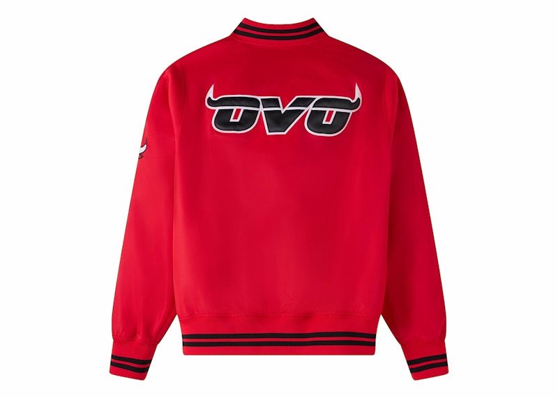 OVO x NBA Chicago Bulls Satin Varsity Jacket Red
