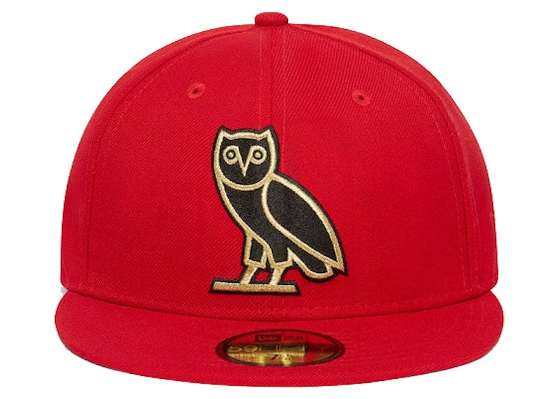 OVO x New Era OG Owl 59Fifty Fitted Hat Red