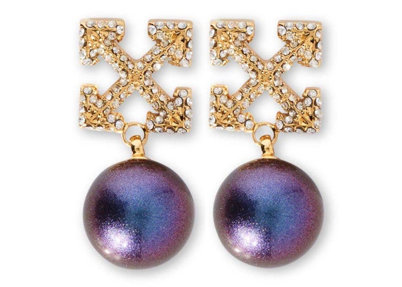 Off-White Arrows Crystal-Embellished Earrings Gold/Cobalt