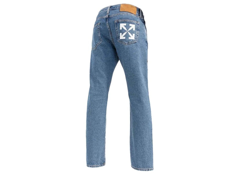 OFF-WHITE Arrows Logo Slim-Fit Jeans Medium Blue/White