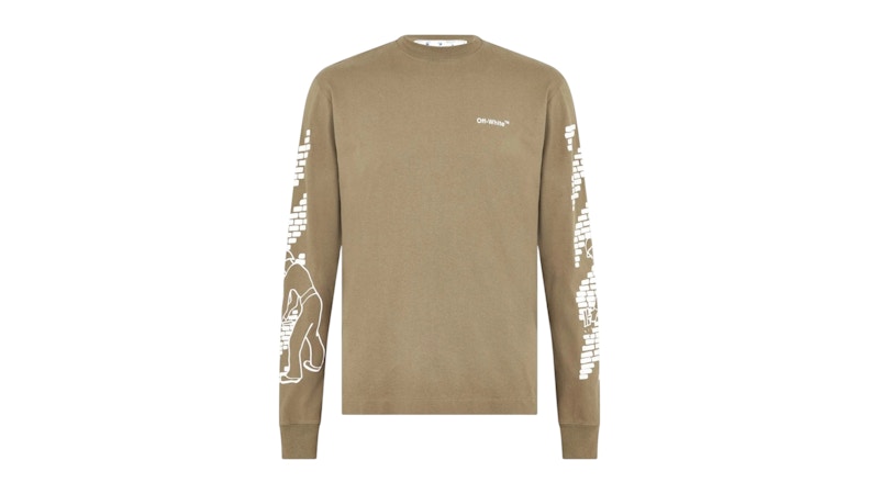 OFF-WHITE Bricks Logo Long Sleeve Skate Fit Army T-Shirt Green