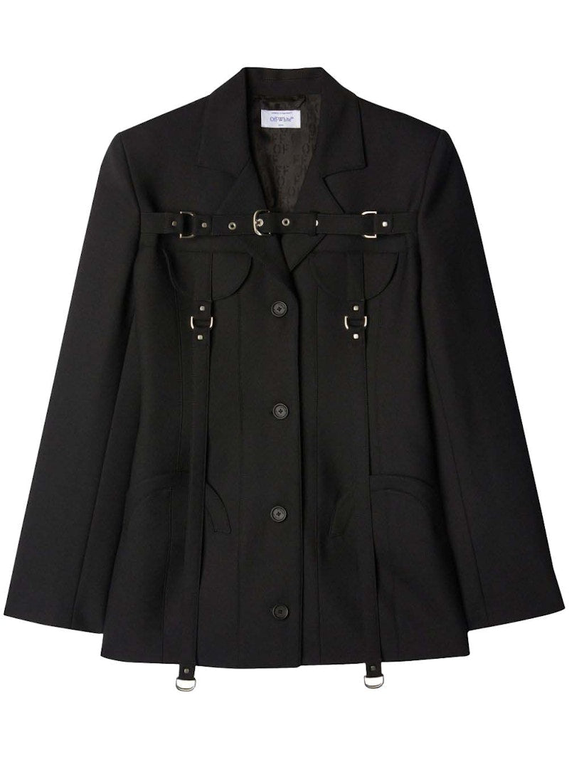 OFF-WHITE Cargo Buckle-Strap Single-Breasted Jacket Black