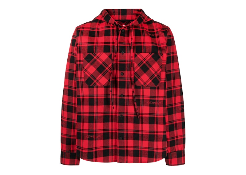 OFF-WHITE Check-Print Flannel Hoodie Black/Red
