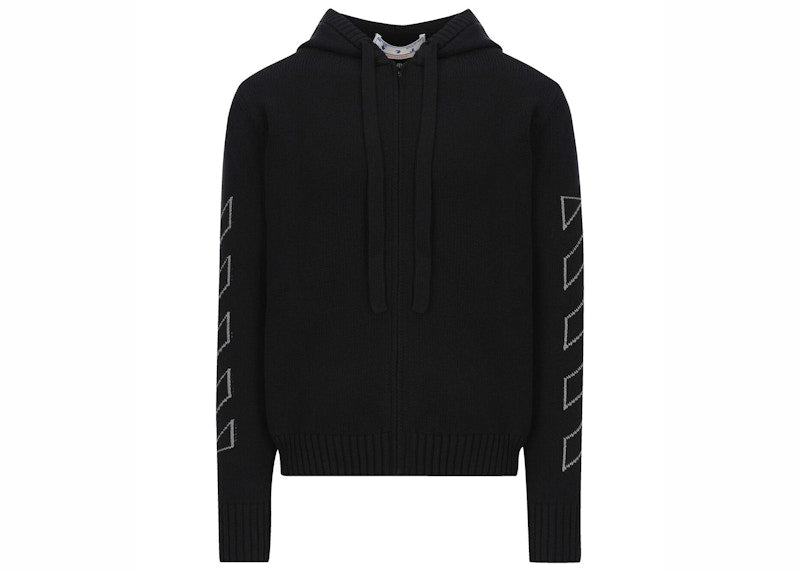 OFF-WHITE Diag Outline Knit Zip Hoodie Black