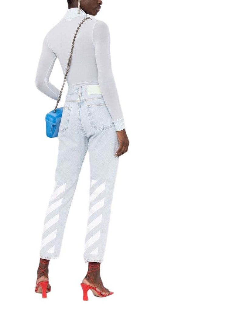OFF-WHITE Diag Straight Leg 5 Pocket Jeans Light Lbue White