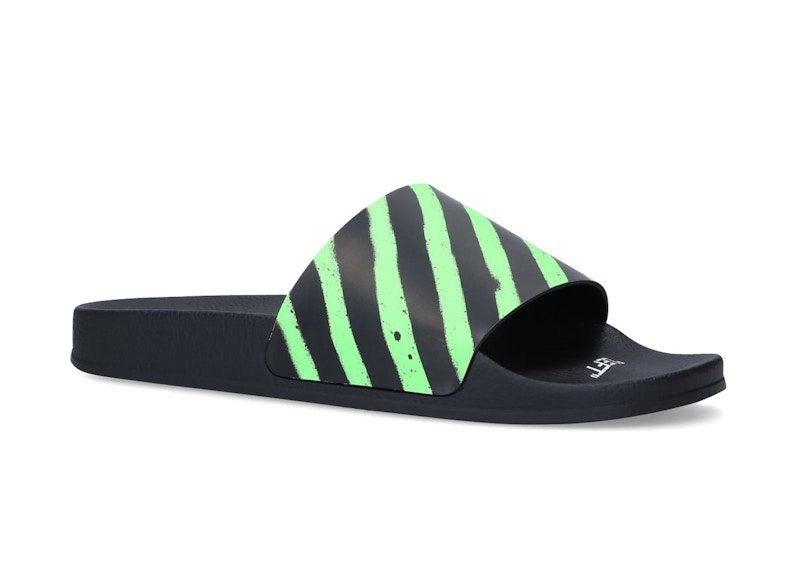 Off-White Diagonal Stripe Slides Neon Green