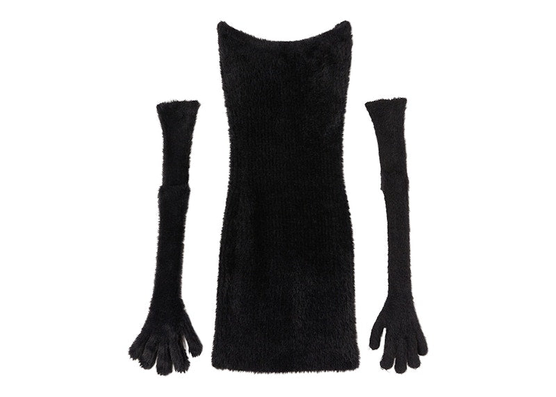 OFF-WHITE Fuzzy Gloves Mini Dress Black